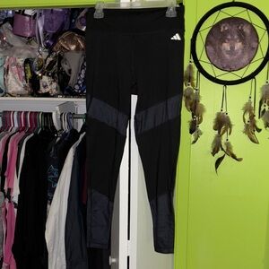 Adidas Black and Gray Mesh Leggings Logo L